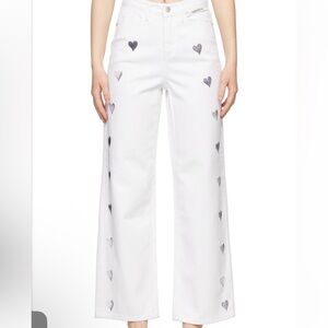 KIMHEKIM Womens White Heart Stamped Denim Jeans, Barrel Style, Size 36, US 4